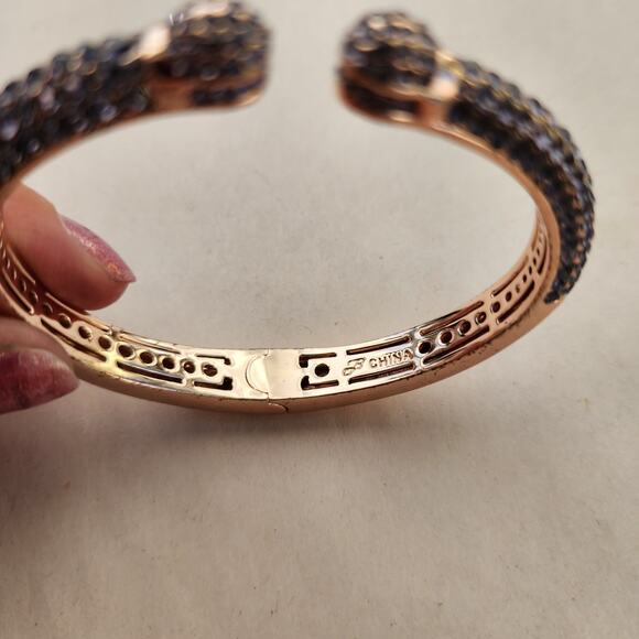 Vintage Joan Boyce Purple Rhinestone Rose Gold Clamper Bangle Bracelet Crystals - Picture 5 of 12